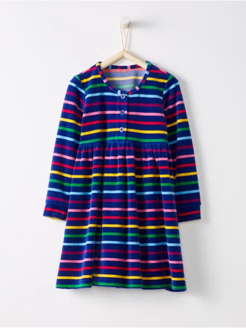 Kids Long Sleeve Striped Knit Dress - Navy Multicolor Terry Cloth - 110 size 5Y
